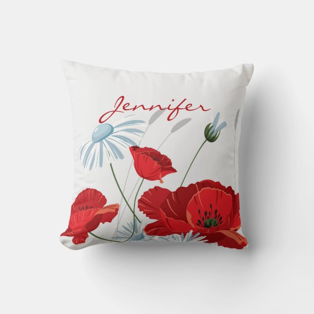 Red Poppies  Throw Pillow (Front)
