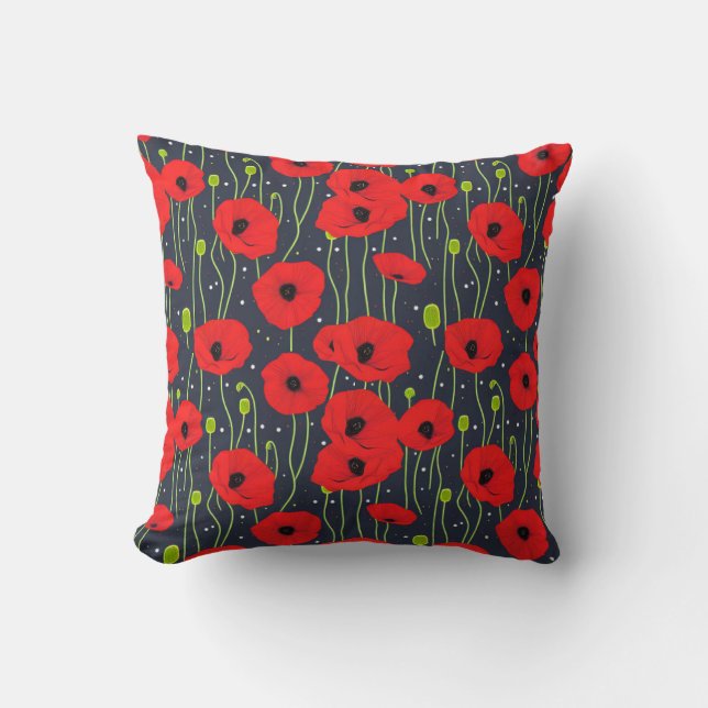 Red Poppies Throw Pillow (Front)