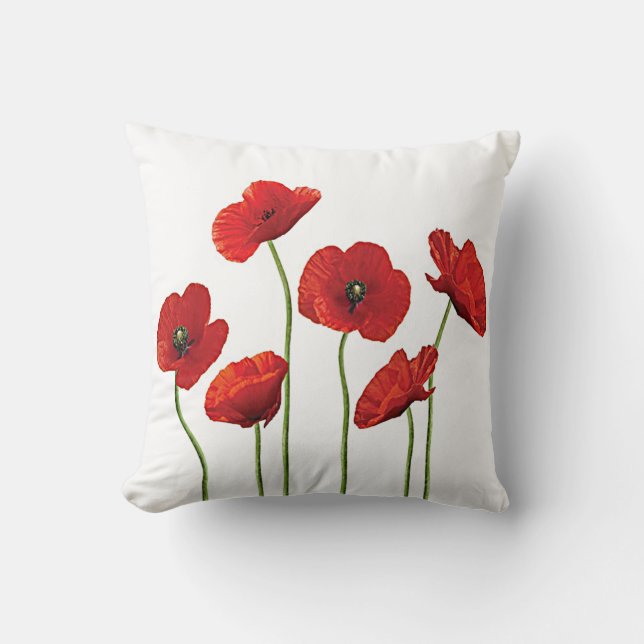 Red Poppies Throw Pillow (Front)