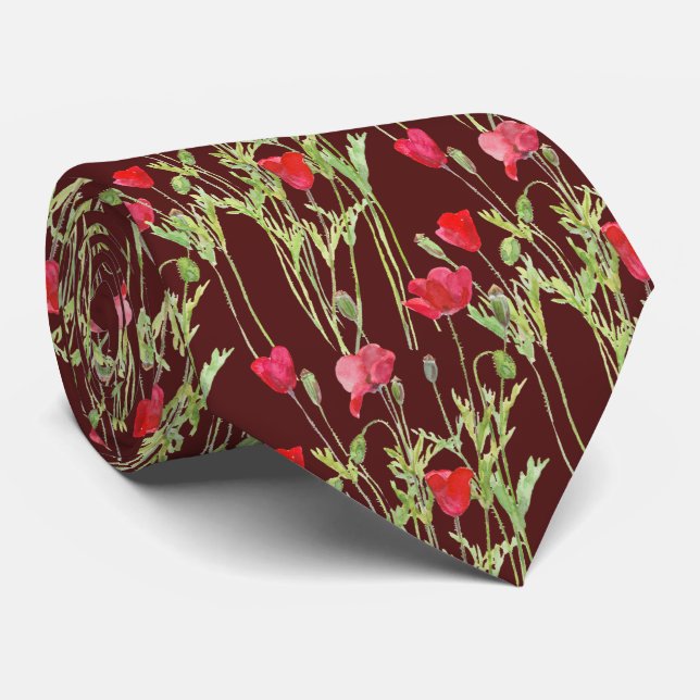 red poppies tie (Rolled)
