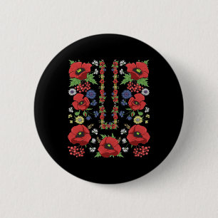 Red Poppies Ukraine Shirt Floral Ukrainian Vyshyva 2 Inch Round Button