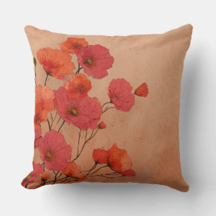 Red poppies & Vintage Throw Pillow
