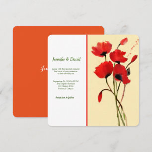 Red Poppies Watercolor Custom Wedding Invitation