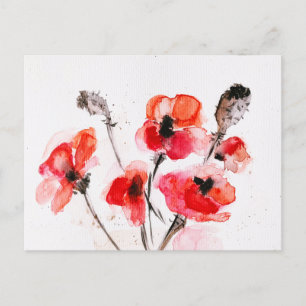 Red Poppies Watercolor Floral Art Holiday Postcard
