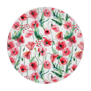 Red poppies: watercolor floral illustration cutting board