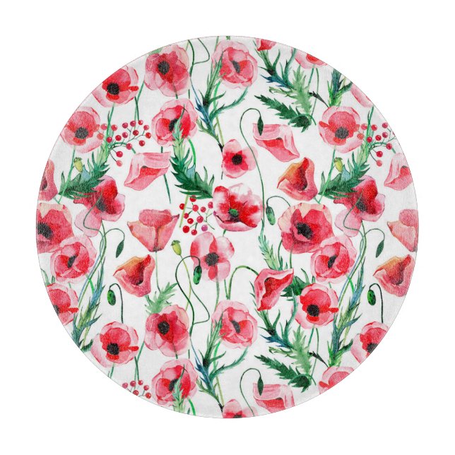 Red poppies: watercolor floral illustration cutting board (Front)