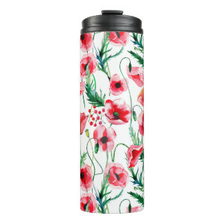Red poppies: watercolor floral illustration thermal tumbler
