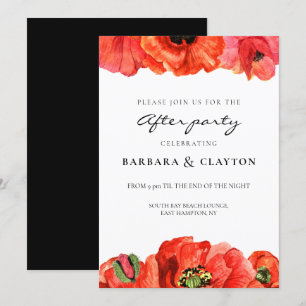 Red poppies watercolor wedding after party invitation
