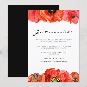 Red poppies watercolor wedding announcement