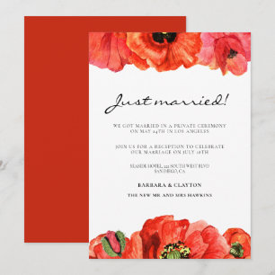 Red poppies watercolor wedding announcement