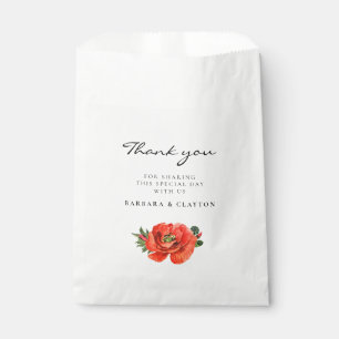 Red poppies watercolor wedding favour bag
