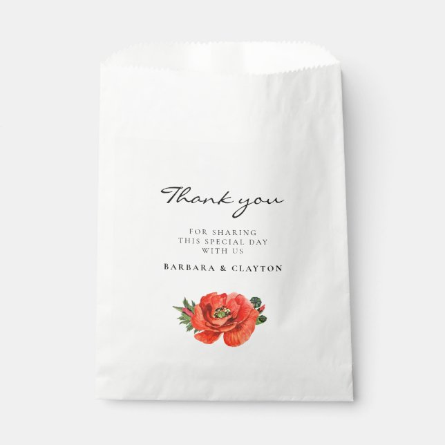 Red poppies watercolor wedding favour bag (Front)