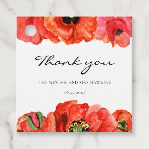 Red poppies watercolor wedding favour tags