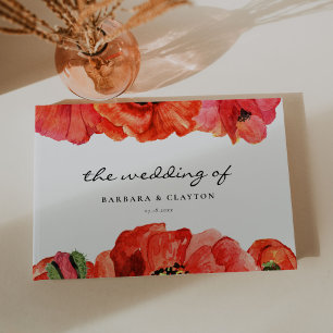 Red poppies watercolor wedding guest book