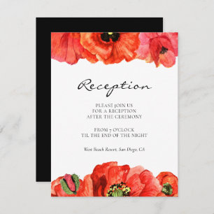 Red poppies watercolor wedding reception card