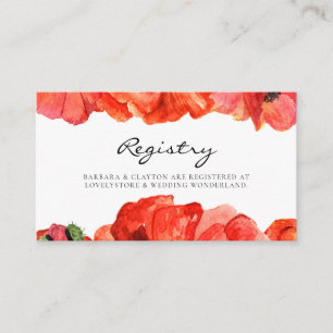 Red poppies watercolor wedding registry card