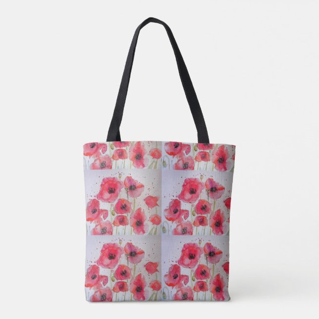 Red Poppies Watercolour Grocery Tote Bag (Back)
