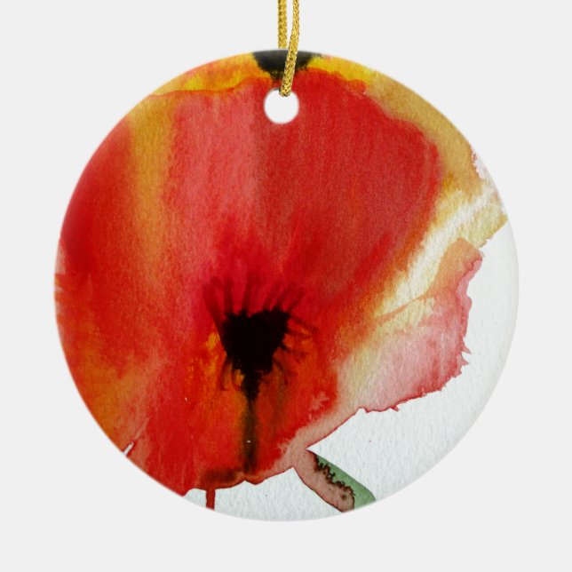 Red Poppies watercolour modern floral art Ceramic Ornament (Front)