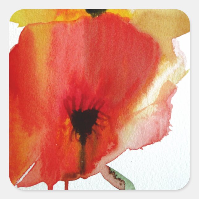 Red Poppies watercolour modern floral art Square Sticker (Front)