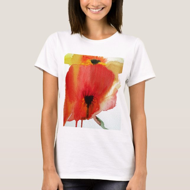Red Poppies watercolour modern floral art T-Shirt (Front)