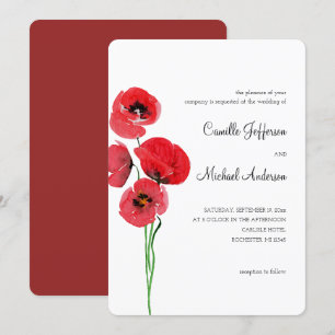 Red poppies wedding invitation