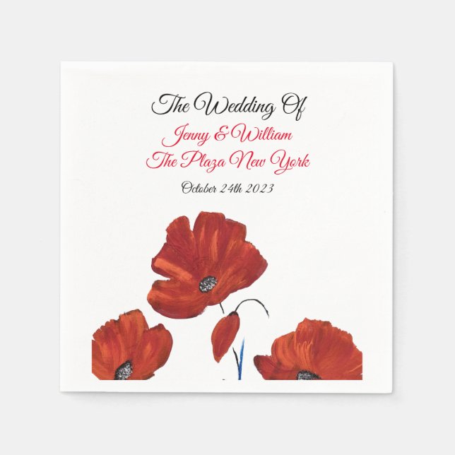 Red Poppies Wedding  Napkin (Front)