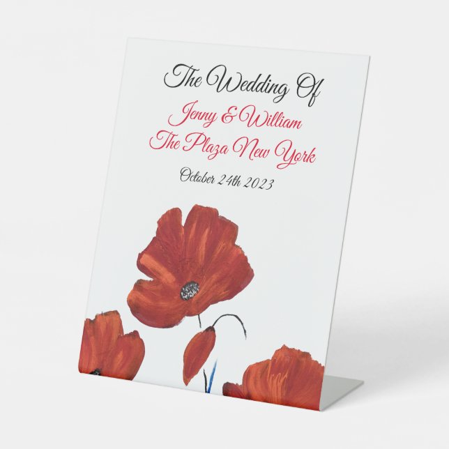 Red Poppies Wedding  Pedestal Sign (Front)