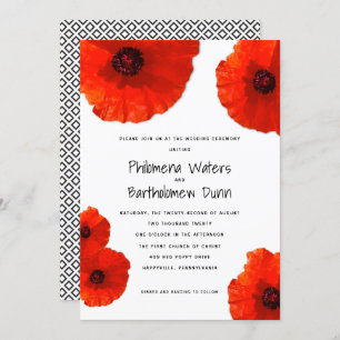 Red Poppies White n Black Wedding Invitations