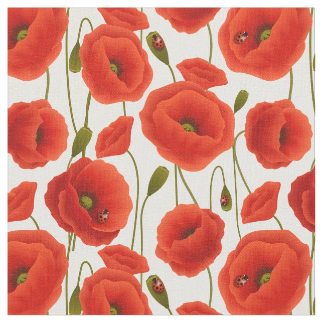 Red Poppies with Lady Bugs Fabric (Close Up)
