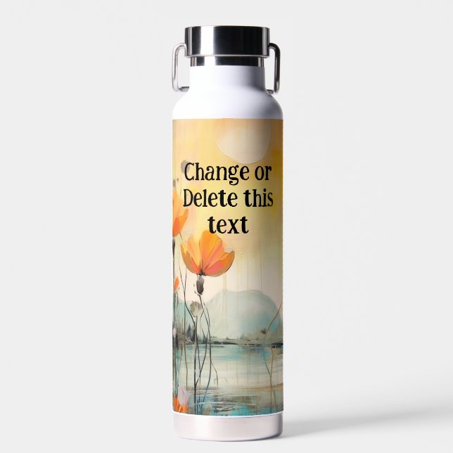 Red Poppy Abstract Landscape custom txt Water Bottle (Front)