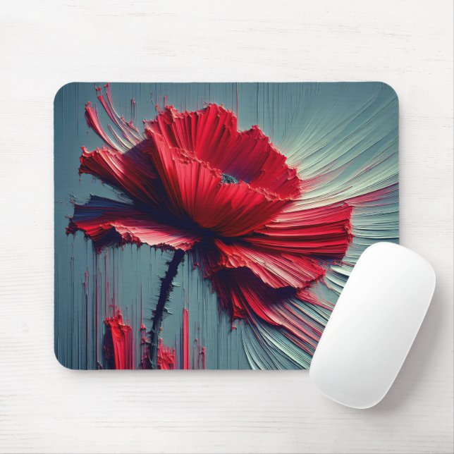 Red Poppy Abstract Mouse Pad (With Mouse)
