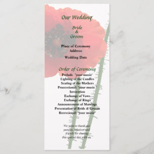 Red Poppy and Bud Wedding Program