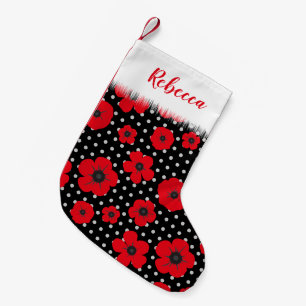 Red Poppy and Polka Dot Personalised Small Christmas Stocking