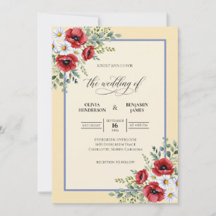 Red Poppy Antique Cream Wedding Invitation