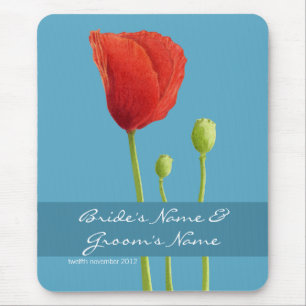 Red Poppy aqua Wedding Mousepad