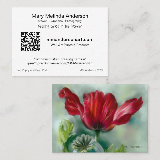 Red Poppy Art 2022 Carte de visite (Devant / Derrière)