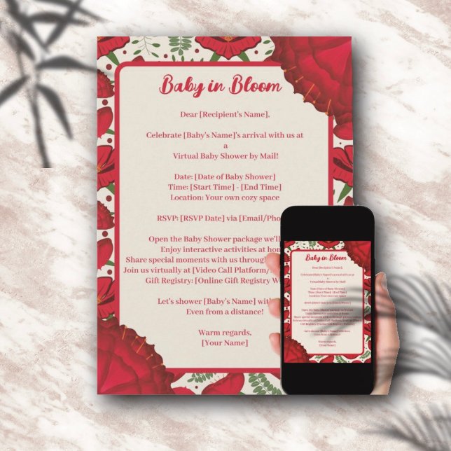 Red Poppy Baby Shower by Distance Invitation (Creator Uploaded)
