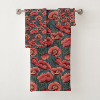 Red Poppy Bath Towel Set