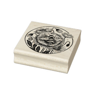Red Poppy Bee Rubber Stamp