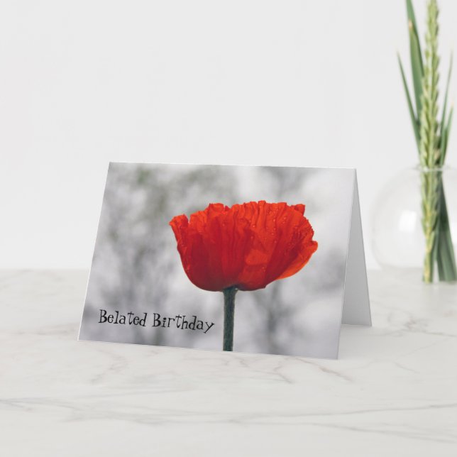 Red Poppy Birthday Wish Folded Greeting Card (Front)