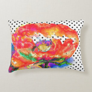 Red Poppy black and white polka-dots Decorative Pillow