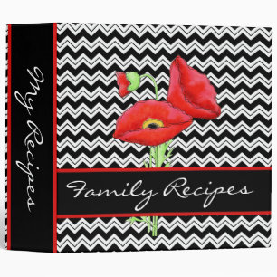 Red Poppy Black & White Chevron Zizzag Customized Binder