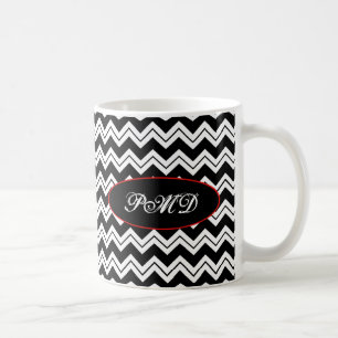 Red Poppy Black & White Monogram Chevron Zizzag Coffee Mug