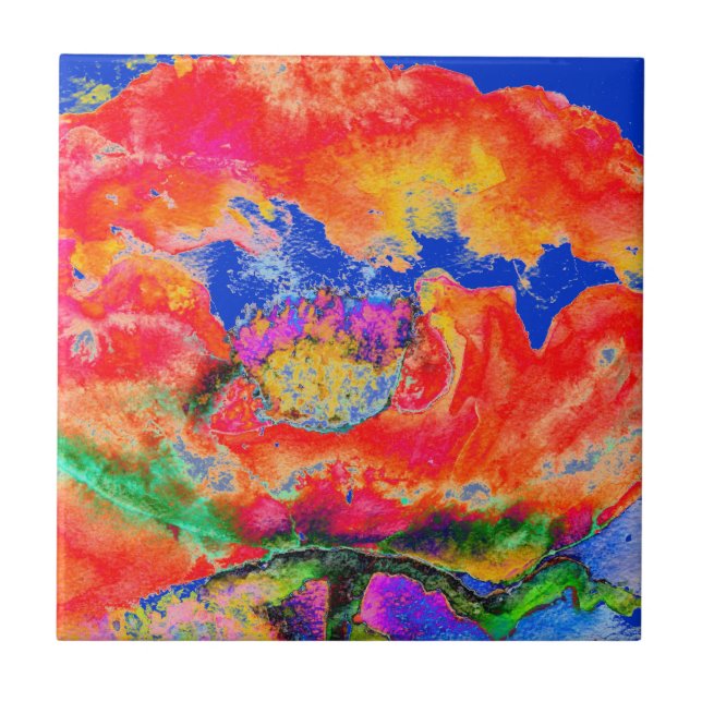 Red Poppy -blue Tile (Front)