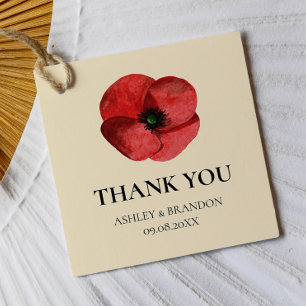 Red Poppy Botanical Wildflower Wedding Thank You Favour Tags