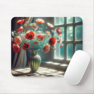 Red Poppy Bouquet in Sunny Window Mouse Pad