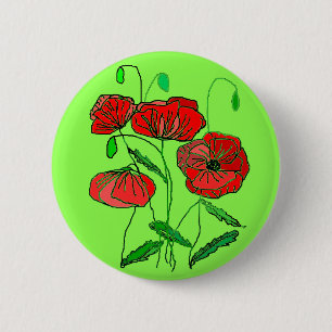Red Poppy Button Green - Your Colours