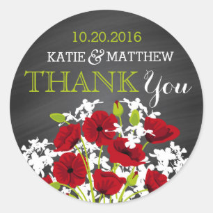 Red Poppy Chalkboard Modern Thank You Label