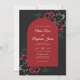 Red Poppy Charcoal Wedding Invitation