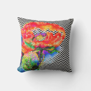 Red Poppy -chevron Throw Pillow